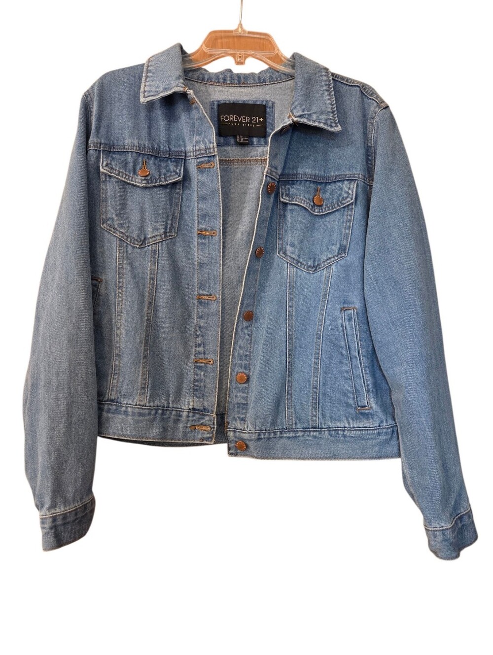 Forever 21+ Denim Light Wash Jean Jacket 100% Cotton Brass Buttons Plus Size 2X